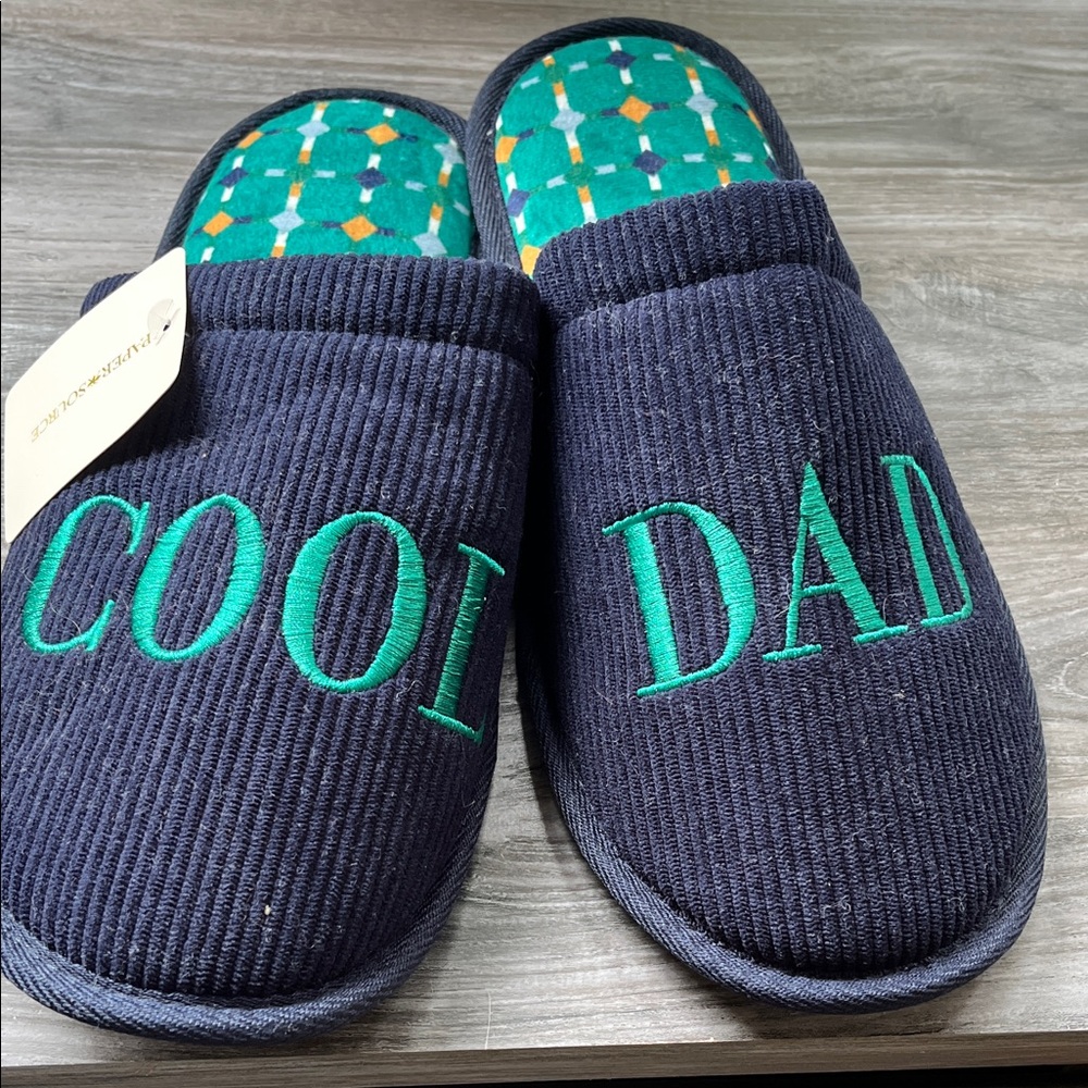 Paper Source Navy and Green Men's Slippers